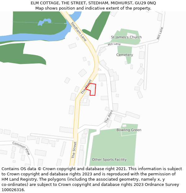 ELM COTTAGE, THE STREET, STEDHAM, MIDHURST, GU29 0NQ: Location map and indicative extent of plot