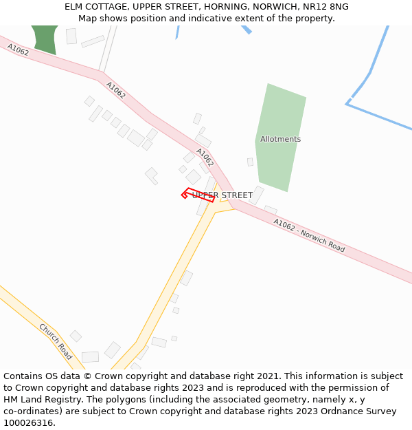 ELM COTTAGE, UPPER STREET, HORNING, NORWICH, NR12 8NG: Location map and indicative extent of plot