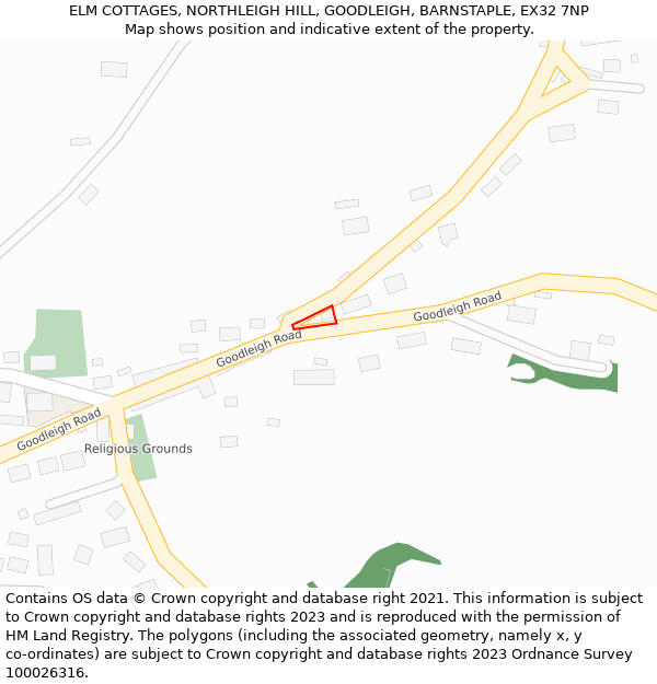 ELM COTTAGES, NORTHLEIGH HILL, GOODLEIGH, BARNSTAPLE, EX32 7NP: Location map and indicative extent of plot