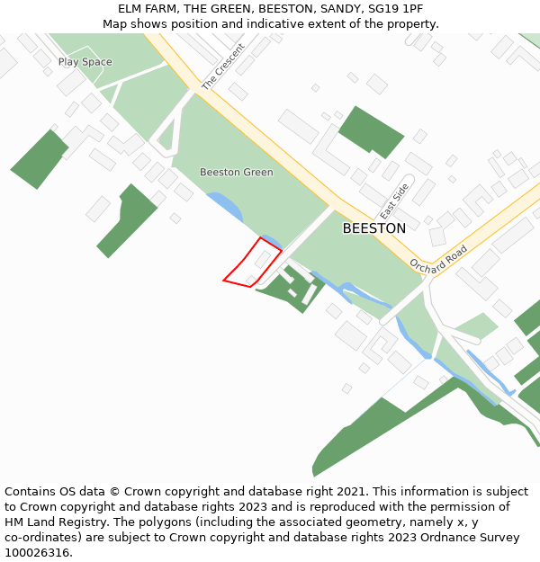 ELM FARM, THE GREEN, BEESTON, SANDY, SG19 1PF: Location map and indicative extent of plot