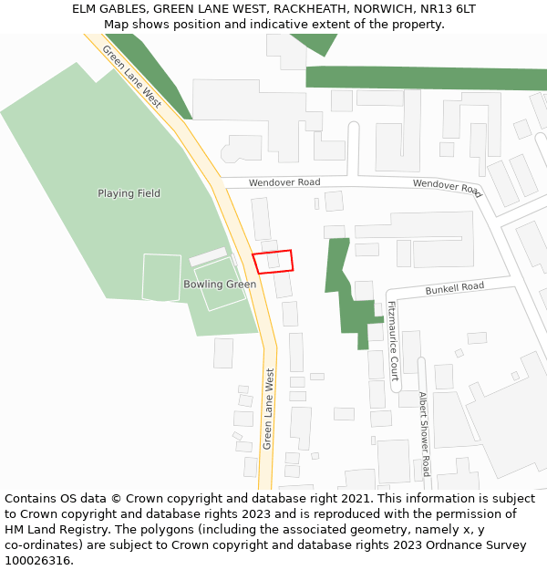 ELM GABLES, GREEN LANE WEST, RACKHEATH, NORWICH, NR13 6LT: Location map and indicative extent of plot