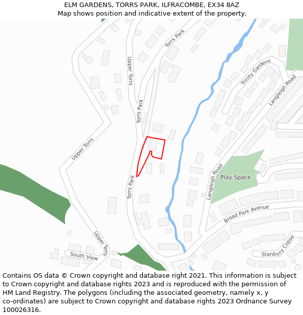 ELM GARDENS, TORRS PARK, ILFRACOMBE, EX34 8AZ: Location map and indicative extent of plot