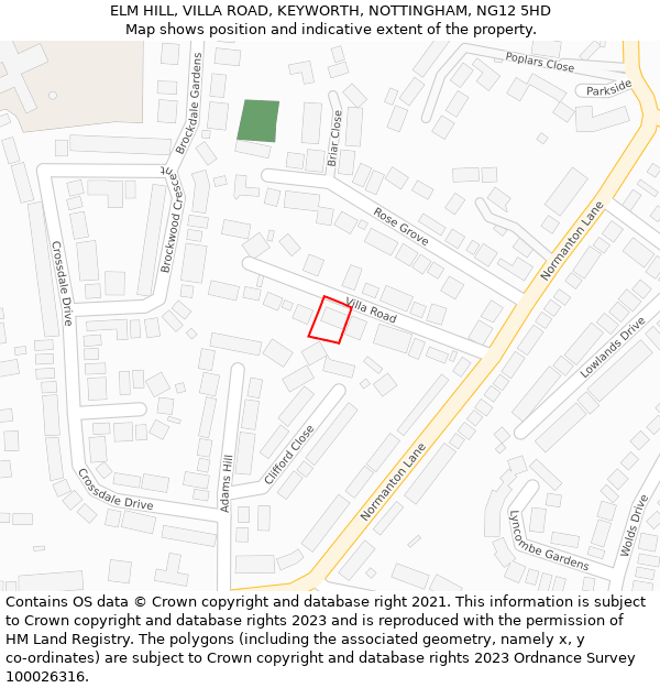 ELM HILL, VILLA ROAD, KEYWORTH, NOTTINGHAM, NG12 5HD: Location map and indicative extent of plot