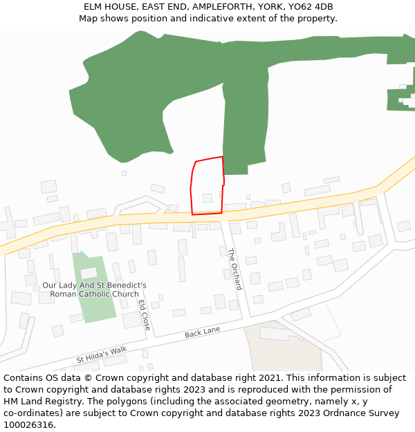 ELM HOUSE, EAST END, AMPLEFORTH, YORK, YO62 4DB: Location map and indicative extent of plot