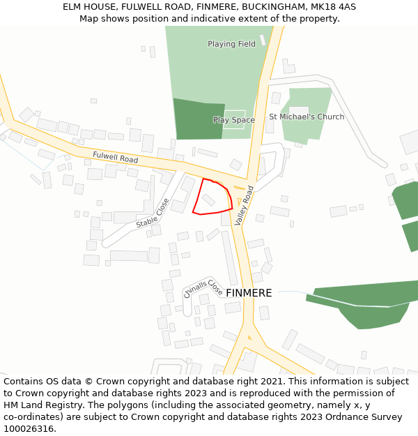 ELM HOUSE, FULWELL ROAD, FINMERE, BUCKINGHAM, MK18 4AS: Location map and indicative extent of plot