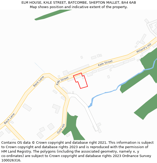 ELM HOUSE, KALE STREET, BATCOMBE, SHEPTON MALLET, BA4 6AB: Location map and indicative extent of plot
