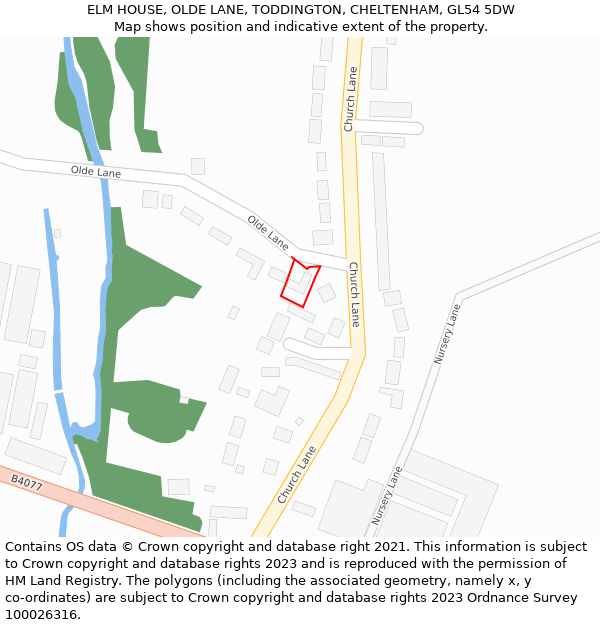 ELM HOUSE, OLDE LANE, TODDINGTON, CHELTENHAM, GL54 5DW: Location map and indicative extent of plot