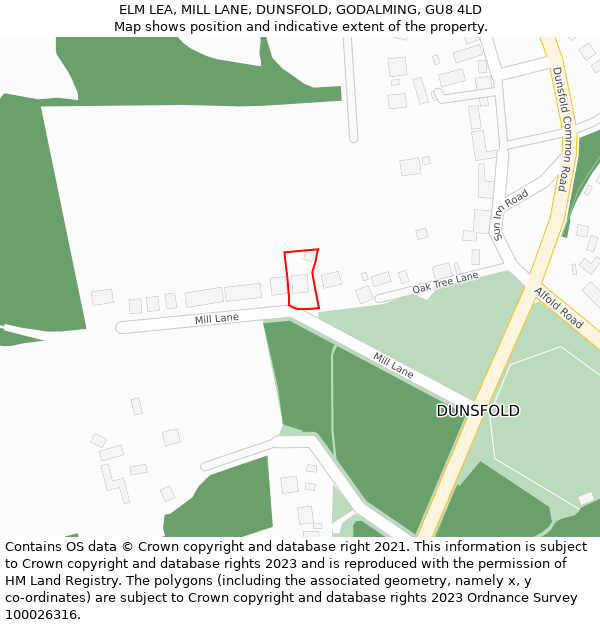 ELM LEA, MILL LANE, DUNSFOLD, GODALMING, GU8 4LD: Location map and indicative extent of plot