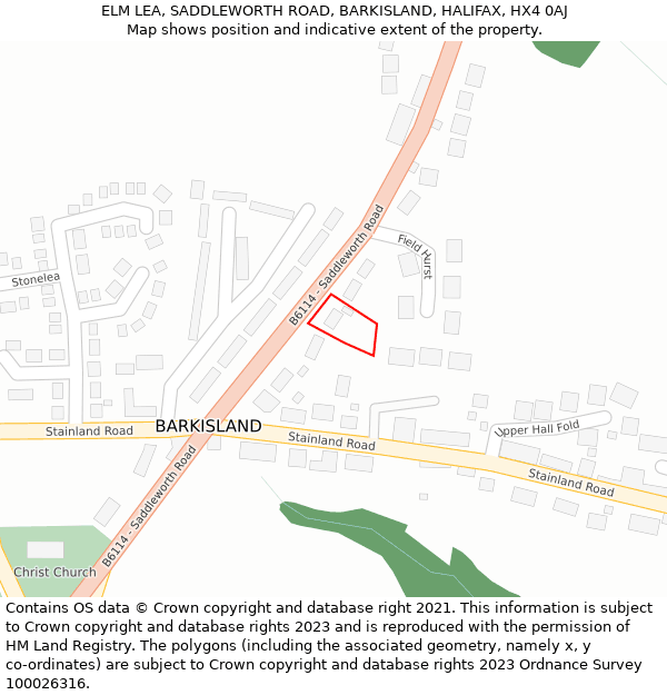 ELM LEA, SADDLEWORTH ROAD, BARKISLAND, HALIFAX, HX4 0AJ: Location map and indicative extent of plot