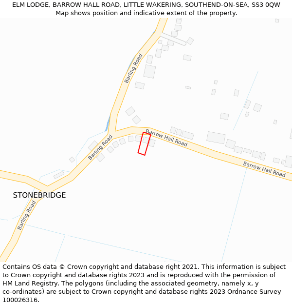 ELM LODGE, BARROW HALL ROAD, LITTLE WAKERING, SOUTHEND-ON-SEA, SS3 0QW: Location map and indicative extent of plot