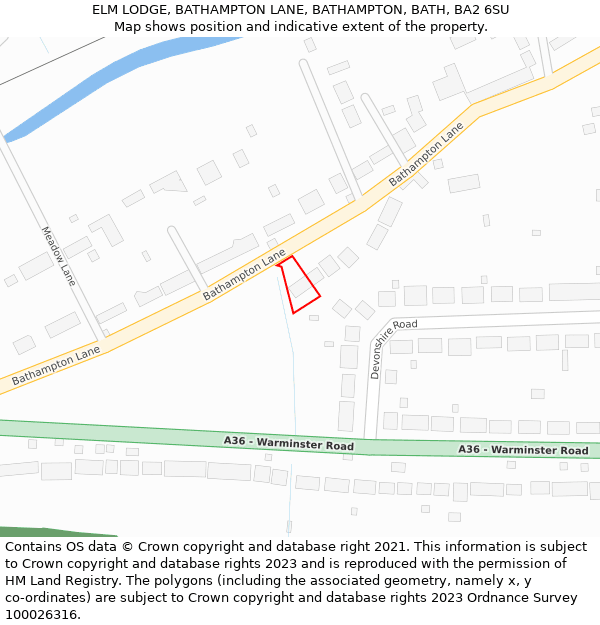 ELM LODGE, BATHAMPTON LANE, BATHAMPTON, BATH, BA2 6SU: Location map and indicative extent of plot