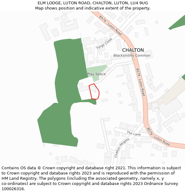 ELM LODGE, LUTON ROAD, CHALTON, LUTON, LU4 9UG: Location map and indicative extent of plot