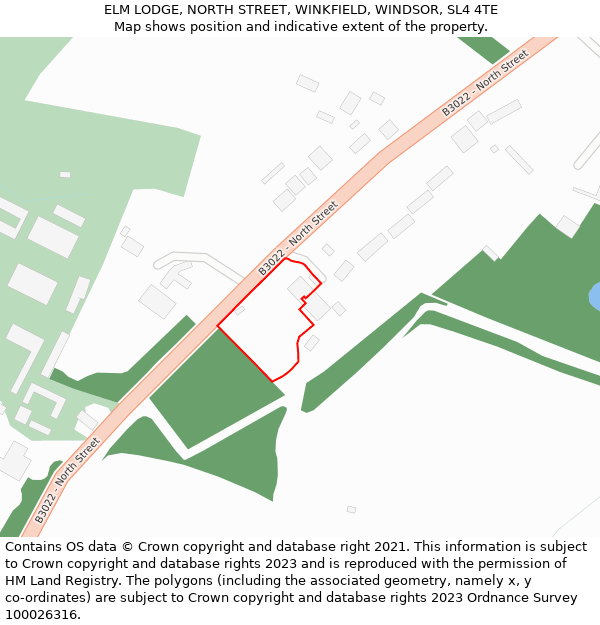 ELM LODGE, NORTH STREET, WINKFIELD, WINDSOR, SL4 4TE: Location map and indicative extent of plot