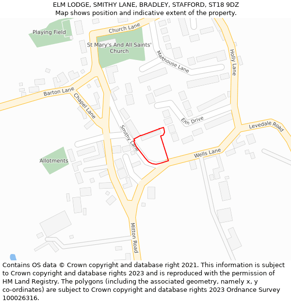 ELM LODGE, SMITHY LANE, BRADLEY, STAFFORD, ST18 9DZ: Location map and indicative extent of plot