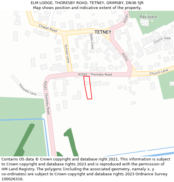 ELM LODGE, THORESBY ROAD, TETNEY, GRIMSBY, DN36 5JR: Location map and indicative extent of plot