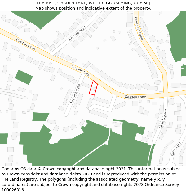 ELM RISE, GASDEN LANE, WITLEY, GODALMING, GU8 5RJ: Location map and indicative extent of plot