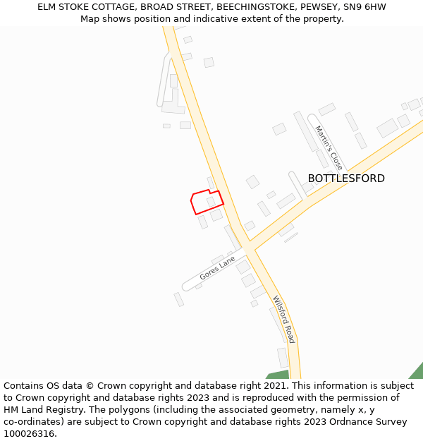 ELM STOKE COTTAGE, BROAD STREET, BEECHINGSTOKE, PEWSEY, SN9 6HW: Location map and indicative extent of plot