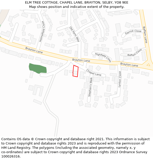ELM TREE COTTAGE, CHAPEL LANE, BRAYTON, SELBY, YO8 9EE: Location map and indicative extent of plot