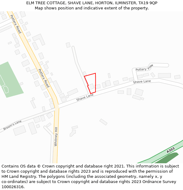 ELM TREE COTTAGE, SHAVE LANE, HORTON, ILMINSTER, TA19 9QP: Location map and indicative extent of plot