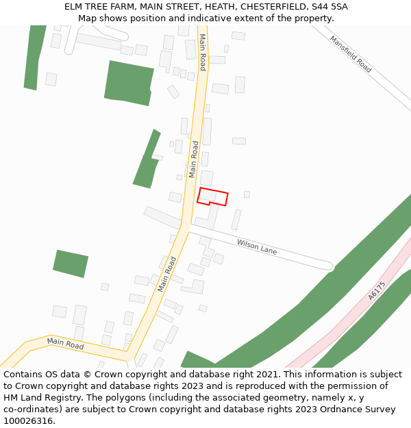 ELM TREE FARM, MAIN STREET, HEATH, CHESTERFIELD, S44 5SA: Location map and indicative extent of plot