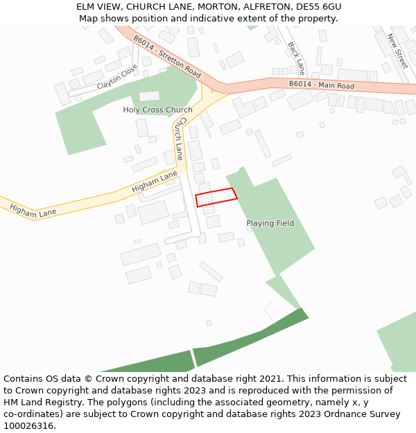 ELM VIEW, CHURCH LANE, MORTON, ALFRETON, DE55 6GU: Location map and indicative extent of plot