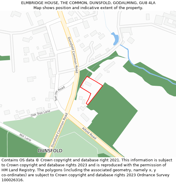 ELMBRIDGE HOUSE, THE COMMON, DUNSFOLD, GODALMING, GU8 4LA: Location map and indicative extent of plot