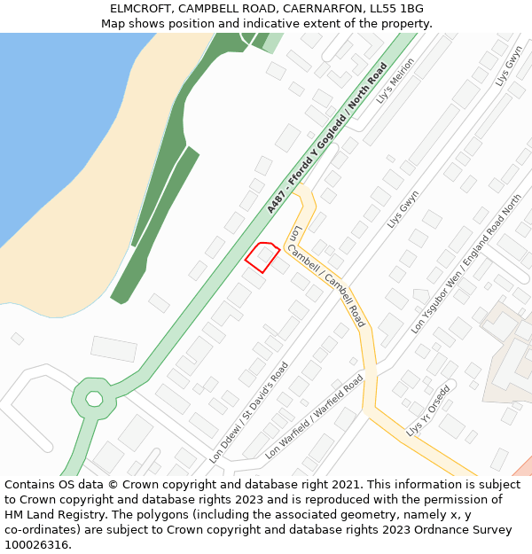 ELMCROFT, CAMPBELL ROAD, CAERNARFON, LL55 1BG: Location map and indicative extent of plot