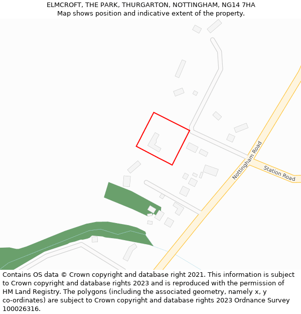 ELMCROFT, THE PARK, THURGARTON, NOTTINGHAM, NG14 7HA: Location map and indicative extent of plot
