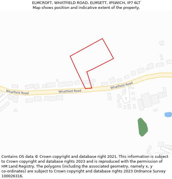 ELMCROFT, WHATFIELD ROAD, ELMSETT, IPSWICH, IP7 6LT: Location map and indicative extent of plot