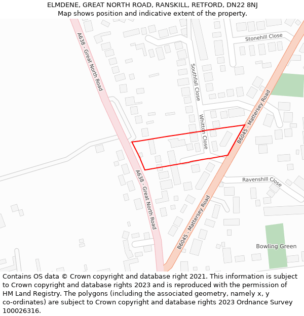 ELMDENE, GREAT NORTH ROAD, RANSKILL, RETFORD, DN22 8NJ: Location map and indicative extent of plot