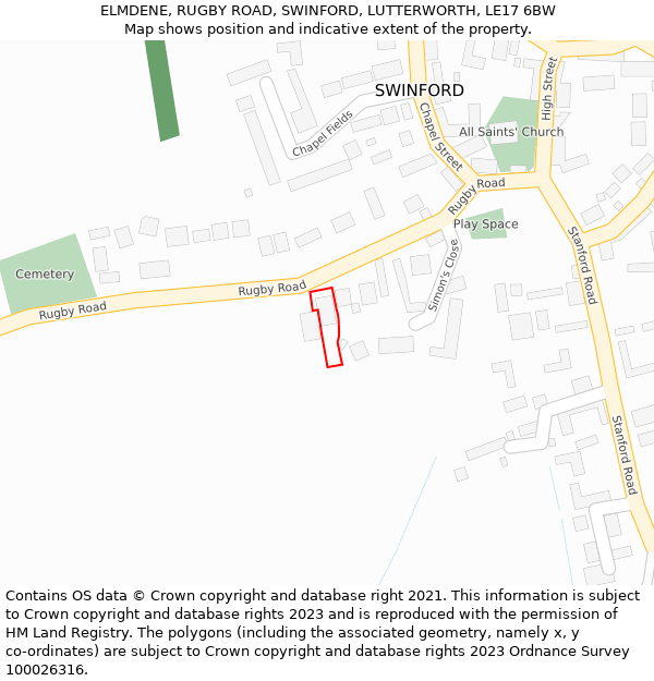 ELMDENE, RUGBY ROAD, SWINFORD, LUTTERWORTH, LE17 6BW: Location map and indicative extent of plot