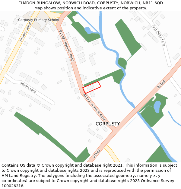 ELMDON BUNGALOW, NORWICH ROAD, CORPUSTY, NORWICH, NR11 6QD: Location map and indicative extent of plot