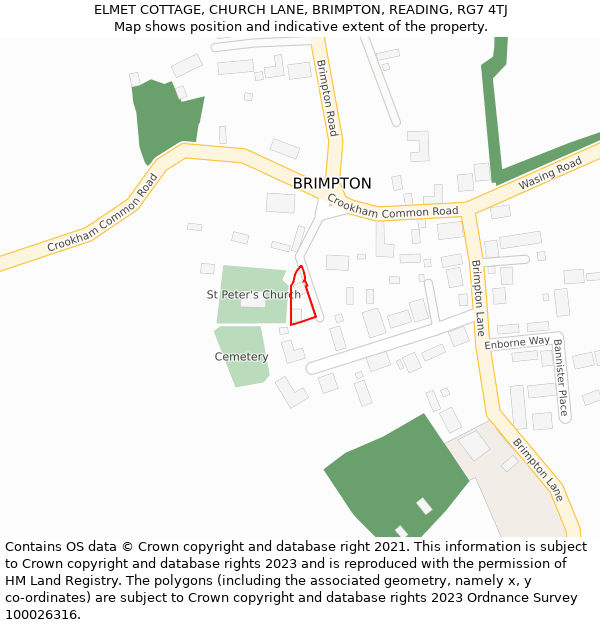 ELMET COTTAGE, CHURCH LANE, BRIMPTON, READING, RG7 4TJ: Location map and indicative extent of plot