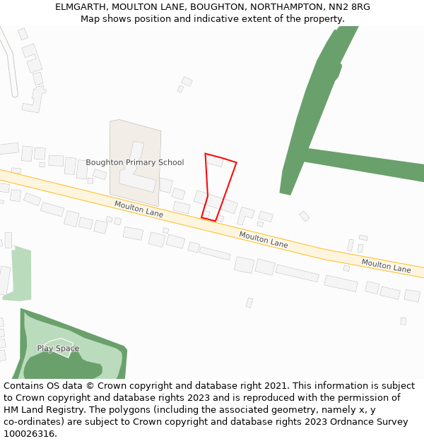 ELMGARTH, MOULTON LANE, BOUGHTON, NORTHAMPTON, NN2 8RG: Location map and indicative extent of plot