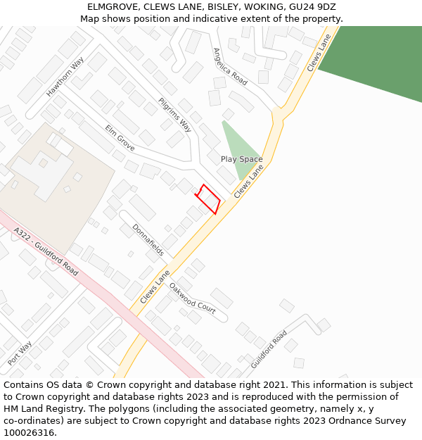 ELMGROVE, CLEWS LANE, BISLEY, WOKING, GU24 9DZ: Location map and indicative extent of plot