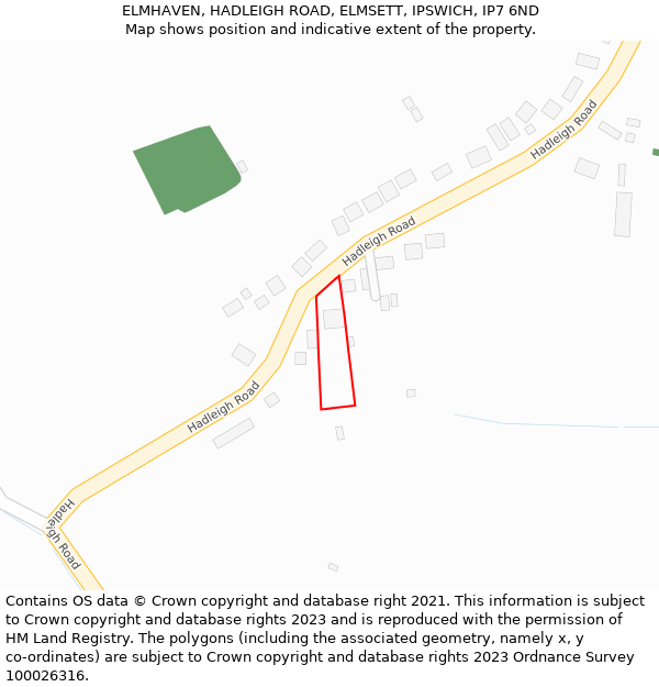 ELMHAVEN, HADLEIGH ROAD, ELMSETT, IPSWICH, IP7 6ND: Location map and indicative extent of plot