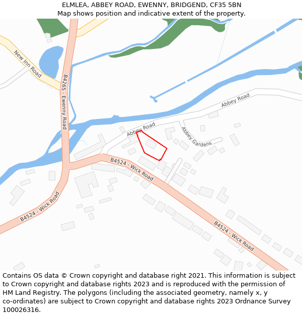 ELMLEA, ABBEY ROAD, EWENNY, BRIDGEND, CF35 5BN: Location map and indicative extent of plot