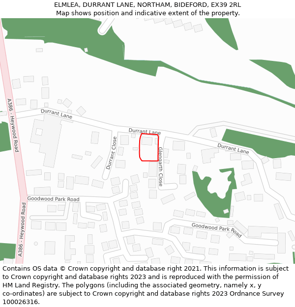 ELMLEA, DURRANT LANE, NORTHAM, BIDEFORD, EX39 2RL: Location map and indicative extent of plot