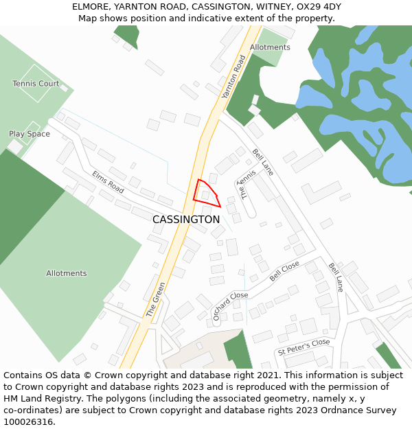 ELMORE, YARNTON ROAD, CASSINGTON, WITNEY, OX29 4DY: Location map and indicative extent of plot