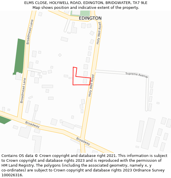 ELMS CLOSE, HOLYWELL ROAD, EDINGTON, BRIDGWATER, TA7 9LE: Location map and indicative extent of plot