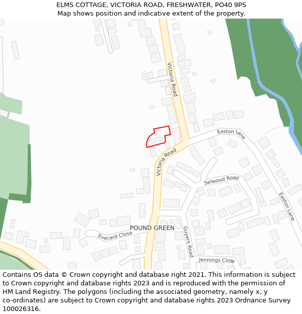 ELMS COTTAGE, VICTORIA ROAD, FRESHWATER, PO40 9PS: Location map and indicative extent of plot