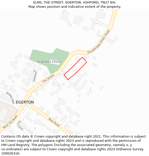 ELMS, THE STREET, EGERTON, ASHFORD, TN27 9AL: Location map and indicative extent of plot