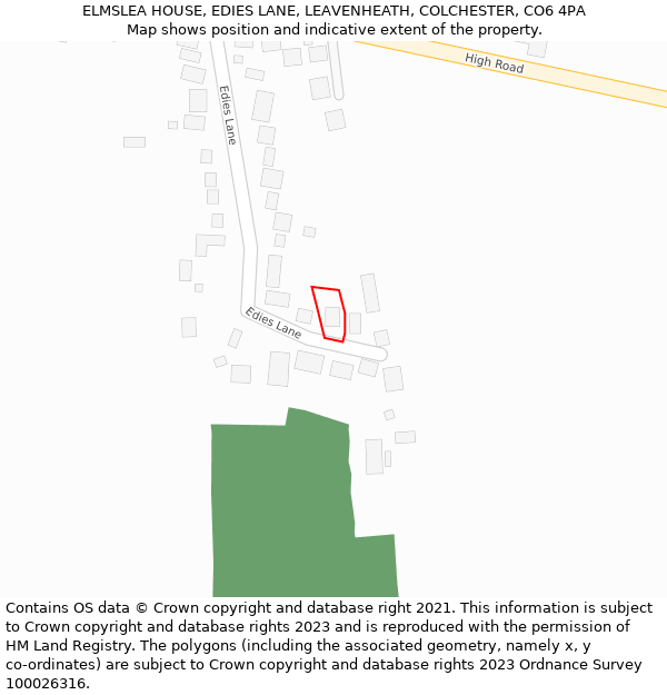 ELMSLEA HOUSE, EDIES LANE, LEAVENHEATH, COLCHESTER, CO6 4PA: Location map and indicative extent of plot