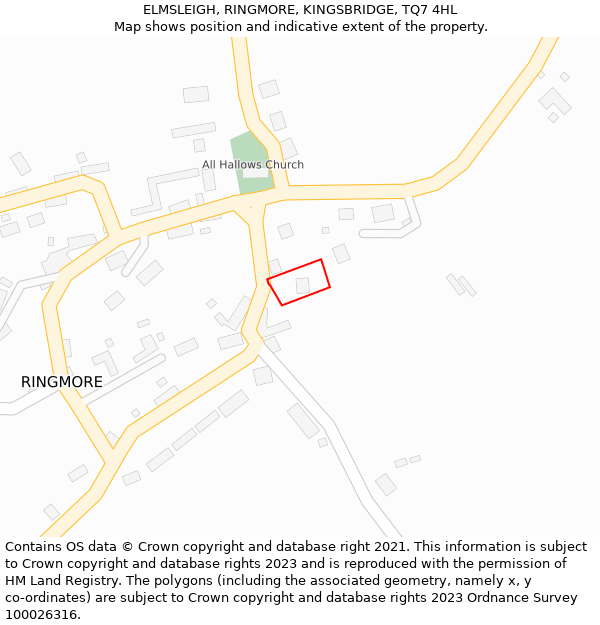 ELMSLEIGH, RINGMORE, KINGSBRIDGE, TQ7 4HL: Location map and indicative extent of plot