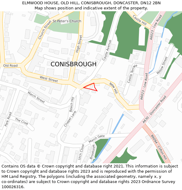 ELMWOOD HOUSE, OLD HILL, CONISBROUGH, DONCASTER, DN12 2BN: Location map and indicative extent of plot