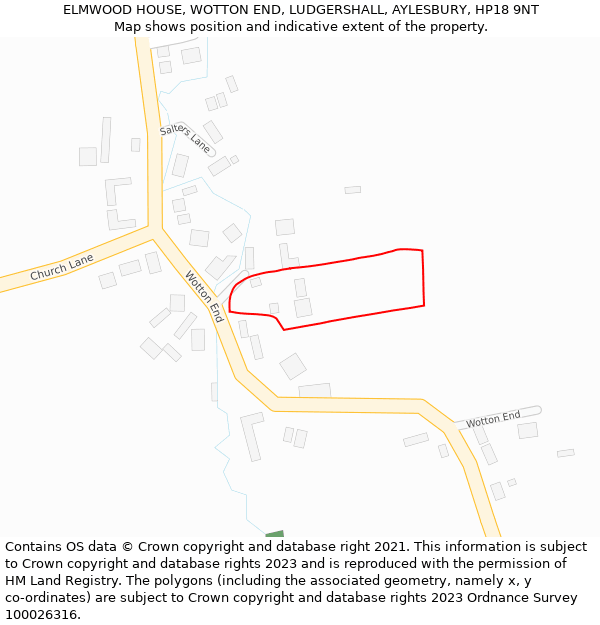 ELMWOOD HOUSE, WOTTON END, LUDGERSHALL, AYLESBURY, HP18 9NT: Location map and indicative extent of plot