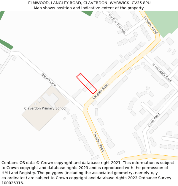 ELMWOOD, LANGLEY ROAD, CLAVERDON, WARWICK, CV35 8PU: Location map and indicative extent of plot