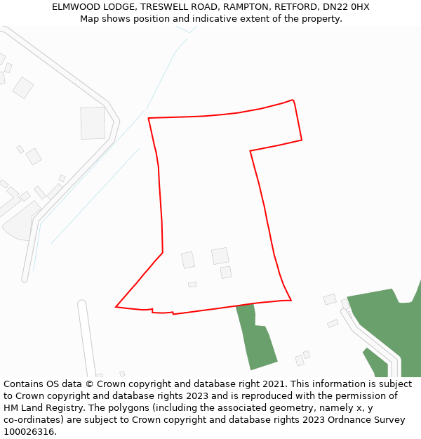 ELMWOOD LODGE, TRESWELL ROAD, RAMPTON, RETFORD, DN22 0HX: Location map and indicative extent of plot