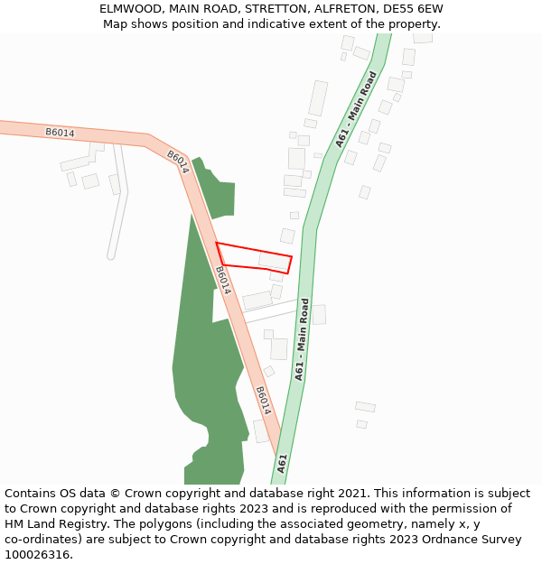 ELMWOOD, MAIN ROAD, STRETTON, ALFRETON, DE55 6EW: Location map and indicative extent of plot