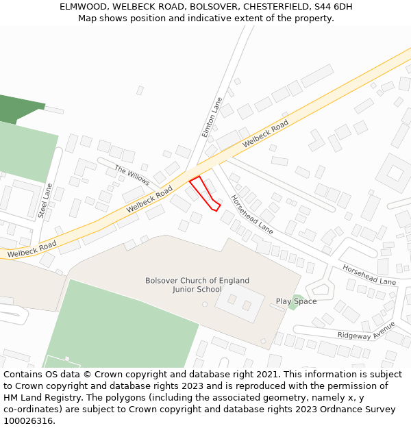 ELMWOOD, WELBECK ROAD, BOLSOVER, CHESTERFIELD, S44 6DH: Location map and indicative extent of plot